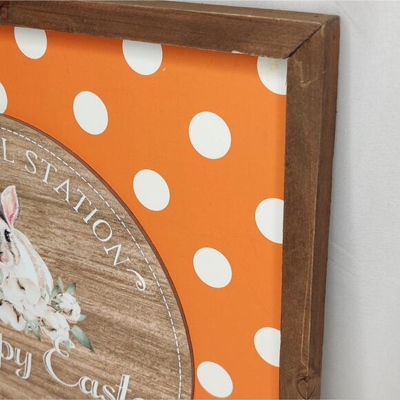 Cottontail Bunny Happy Easter Orange White Polka Dots Large Wooden Wall Decor - Picture 3 of 8